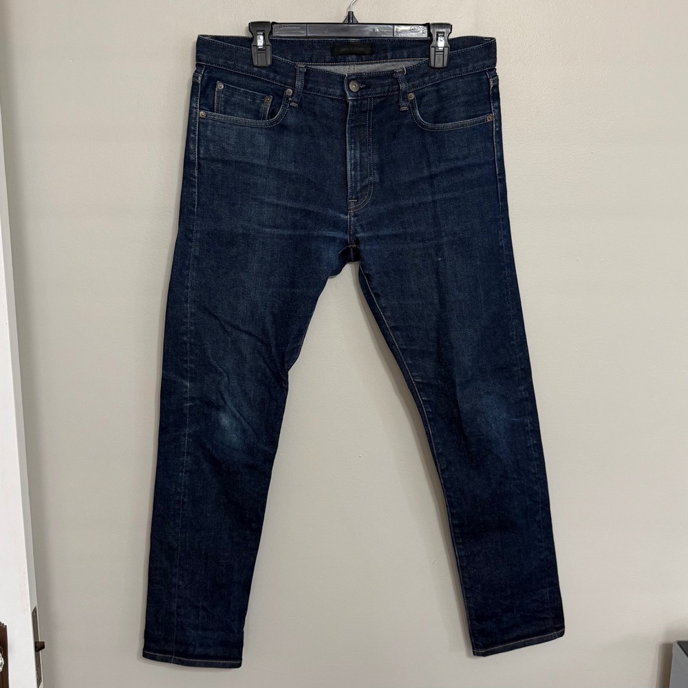 Uniqlo Mens 34x32 Selvedge Denim Slim Straight Stretch Blue Jeans - Picture 2 of 12